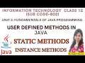 User Defined Methods in Java Static Method in Java Instance Method in Java