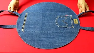 DIY'원'을 활용하여 "귀여운 토트백" 쉽고 빠르게 만드는 방법!/cute "half moon tote bag" with a circle/made of old jeans