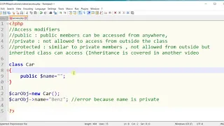 Access Modifiers in PHP Object Oriented Code