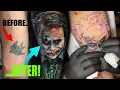 How I Tattoo a COVER-UP Joker Portrait Tattoo Time Lapse