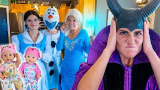 Elsa, Maleficent, and Belle Pretend Play Babysitting Kate & Lilly Baby Dolls!