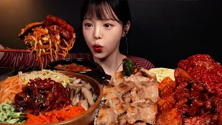 SUB)노릇노릇 삼겹살구이에 낙지비빔밥 먹방! 육회 차돌된장찌개 고추장삼겹살까지 집밥 한식 꿀조합 Bibimbap Homemade Meal Mukbang Asmr