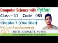 Python Fundamentals Revision Chapter 7 Class 11 Computer Science with Python One Shot