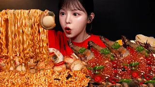 SUB)역대급 비주얼 킹타이거 새우장 먹방! 대왕가리비 왕창 넣은 진짬뽕까지🍜간장새우 라면 꿀조합 Soy Sauce Shrimp with Ramyeon Mukbang ASMR