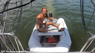 Towing our HUNTER 33 Sailboat with a 3hp outboard down the ICW [Ep 137]