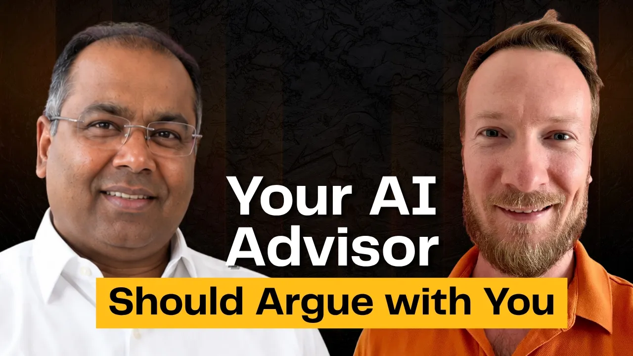 Think AI Podcast host Dave Goyal and 8FIGURES founder Andrew Izyumov on the cover of the episode “Your AI Advisor Should Argue with You.”