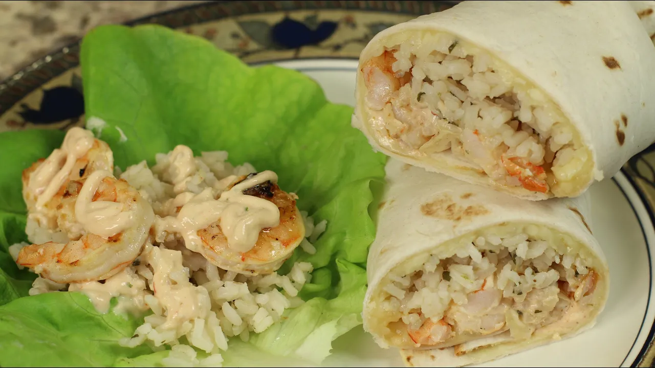 Shrimp Burrito With Cilantro Lime Rice & Honey Chipotle Lime Sauce by Rockin Robin