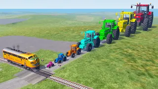 Download Big \u0026 Small Tractor Cars vs Train - BeamNG.Drive MP3