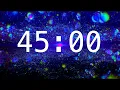 45 Minute Countdown Timer with Alarm Colorful Abstract Spheres Calming Music Classrooms