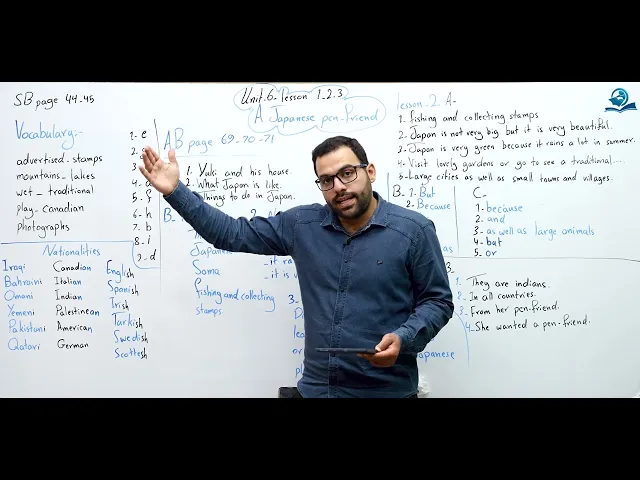 ⁣مادة اللغة الإنكليزية للصف الأول المتوسط : الوحدة السادسة : الدرس الأول و الثاني و الثالث