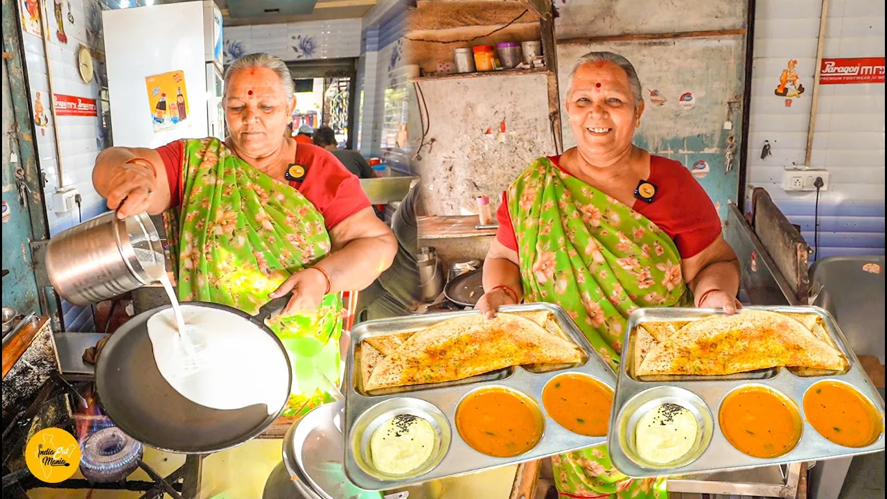 Ahmedabad Hardworking Masi Ka Dhoni Ke Bat Wala Tawa Masala Dosa Rs. 70/- Only l Gujarat Food Tour