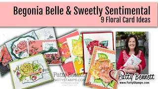 9 cards with Roses and Begonias