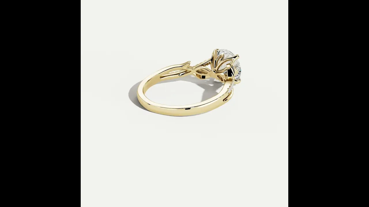 Caroline丨Round Cut Leaf-Inspired Intertwined Pavé Engagement Ring