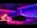 Sleepy Neon Bedroom Lofi Cat Sleep Relax Beats Night City View Soft Ambient Lights
