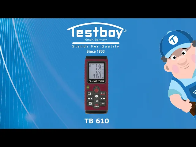 Laser-Entfernungsmesser mit Speicher, 0.3...60m, Testboy TV 610, TESTBOY, 4028532203109