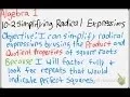 Algebra 1 10-2 Simplifying Radical Expressions