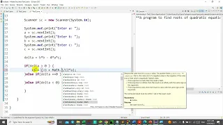 04 Java program to find root of quadratic equation