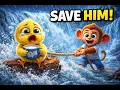 Monkey Saves Baby Chick from Waterfall Heartwarming Ending Big Eared Monkey Adventures