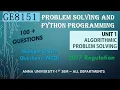 GE8151 PROBLEM SOLVING PYTHON PROGRAMMING UNIT 1 MCQ ANNA UNIVERSITY 1ST SEM ALL DEPARTMENTS