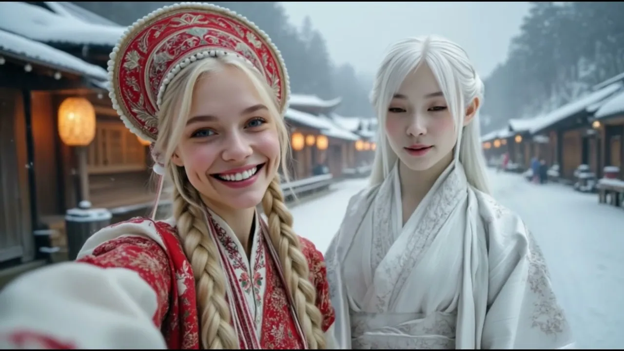 日本を旅するスラブ系の女性