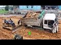 Incredible landfill! Dump 5ton Drive Back Uploading Landslide Overturned, Rescue By Bulldozer KOMAT…