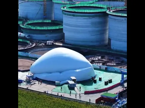 Grain silo fills with air, rises