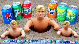 Experiment !! Stretch Armstrong VS Cola, Monster, Fanta, Sprite, Pepsi and Mentos in Toilet