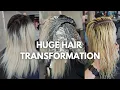 Hair Transformation Bleach out to Highlights - high risk colour correction dark roots to blonde