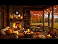 Download Lagu Warm Autumn Porch Vibes 🍁 Smooth Piano Jazz \u0026 Relaxing Fireplace Sounds for Focus, Study \u0026 Work