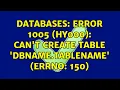 Databases ERROR 1005 HY000 Can t create table DBNAME TABLENAME errno 150