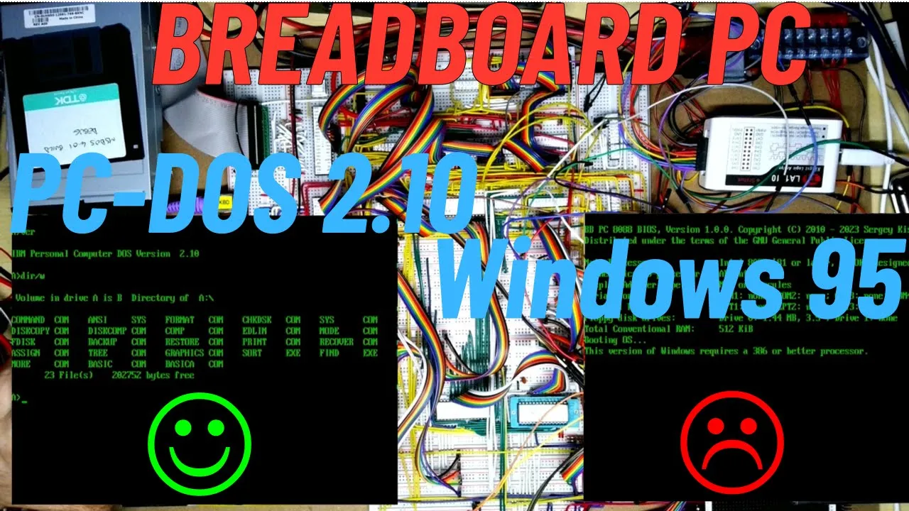Breadboard PC Summary Boot DOS 2.10 & Try Windows 95