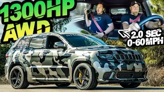 1300HP Jeep TrackHawk 0-60MPH in 2.0 Seconds! (\CamoHawk\ BRUTAL AWD Launch )