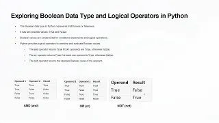 10 Exploring Boolean Data Type and Logical Operators in Python
