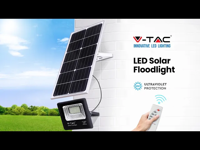 40W (3100Lm) LED-valgusti 20000mAh päikesepatareiga, V-TAC, IP65, must korpus, jahe valge valgus 6000K