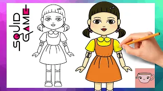 how to draw squid game doll easy drawing tutorial