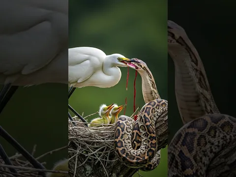 Great white heron attacks the python to protect its chicks #birds #ai #video #viral