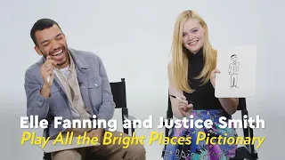 elle fanning and justice smith play all the bright places pictionary popsugar pictionary