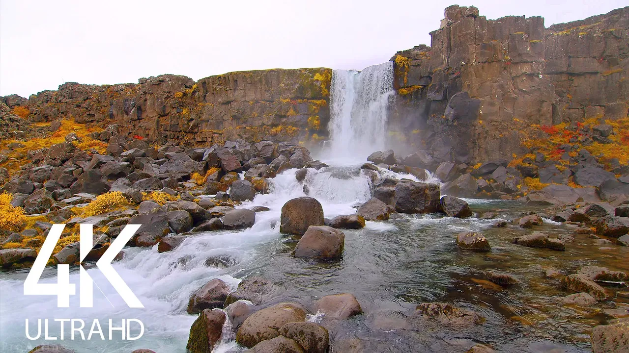 8 HOURS Calming Sounds of Falling Water - Breathtaking Waterfalls of Iceland 4K UHD - Part #1