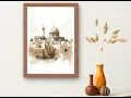 Golden Grace Art - Hand-Painted Dome of the Rock Print for Spiritual Home Decor