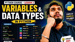 Learn Python in Hindi Lesson 2 Variables Data Types with Examples Python Full Course