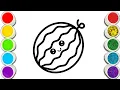 Download Lagu Cute Watermelon Drawing | Easy Coloring for Kids | Fruit Drawing
