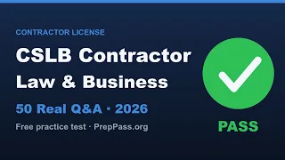 CSLB Law Business Exam 2026 50 Real Questions Answers California Contractor License