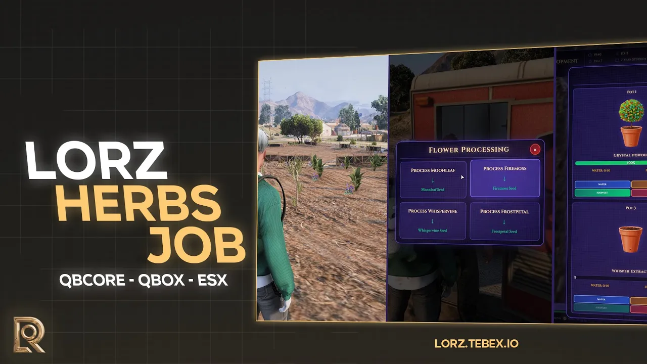 🌿 FiveM HERBS JOB Script | LORZ | 🌱 Plant • Grow • Harvest • Sell