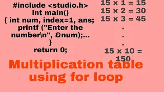 how to create multiplication table using for loop in c program programscorner