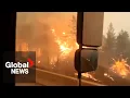 captures terrifying drive on busy Coquihalla Highway as BC wildfire rages
