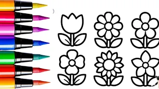 Easy Flower Drawing for Kids Simple Flower Coloring pages Step by Step Drawing for Toddlers