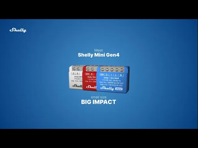 Микромодул Smart реле 1х On/Off 8A изисква неутрала Shelly 1 Mini Gen4 - 070786, SHELLY в синьо и червено.