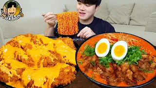 ASMR MUKBANG 직접 만든 통삼겹 열라면 김밥 대왕 치즈돈까스 먹방! RAMYEON & KIMBAP & PORK CUTLET MUKBANG EATING SOUND!