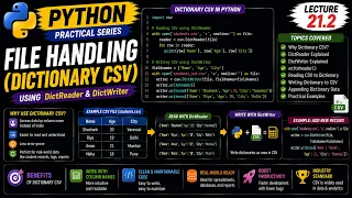 Python DictReader DictWriter Dictionary CSV File Handling Lecture 21 2