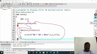 C4 39 Nested loops display 20 multiplication tables C language Dr Khaja Masthan